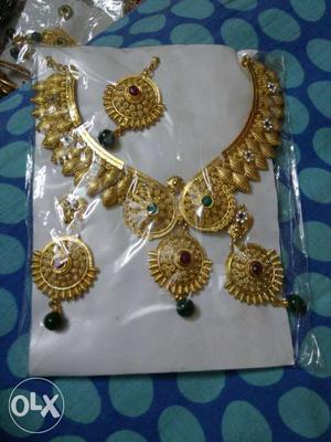 Gold, Emerald, Sapphire And Ruby Necklace And Earrings