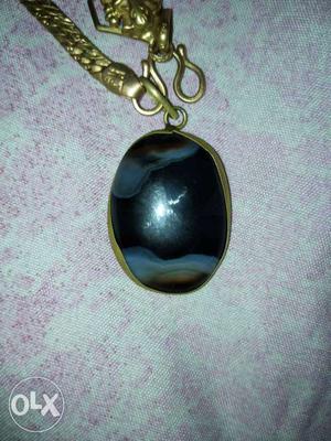 Gold Link Black And Gray Round Pendant lucky stone