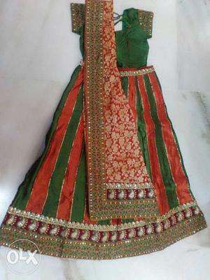 Green And Red Striped Traditional Dress