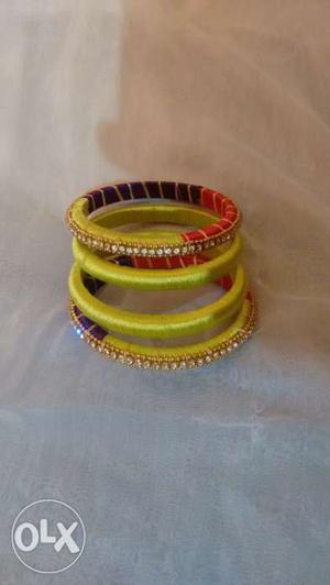 Green,purple and pink colours Silk thread bangles