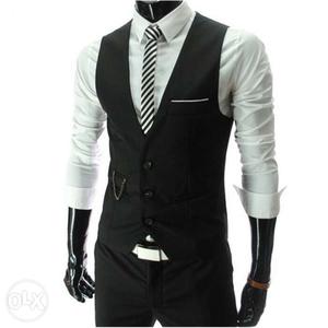 Men's Black Vest And White Dress Shirt Outfit