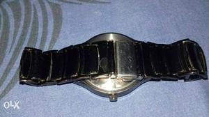 Men's Silver And Black Link Watch