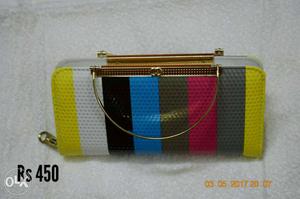 Multicolour clutch with golden handle