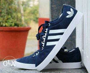 Pair Of Blue Adidas Mesh Plimsoll Low Tops Sneakers