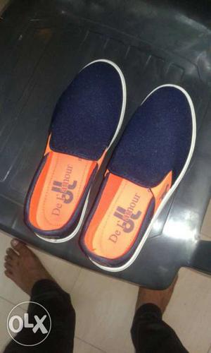 Pair Of Blue-and-orange De Lamour Slip-on Shoes
