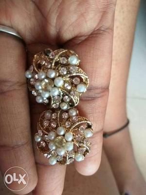 Pair Of Diamond Embellished Gold Earrings