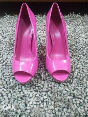 Pair Of Pink Open-toe Leather Heels