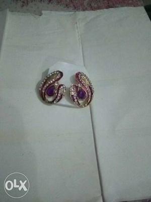 Pair Of Purple-and-silver Earrings