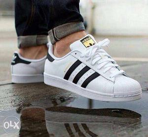 Pair Of White-and-black Adidas Superstar