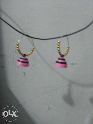 Pink And Black Stripe Hoop Earrings