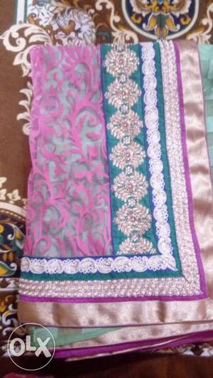 Pink, Teal, And White Floral Dupattah
