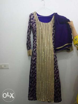 Purple And Golden Top with Dupatta (No bottom)