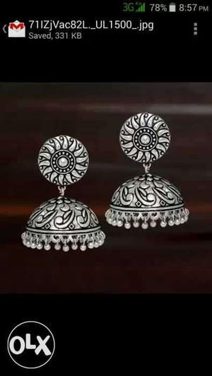 Rajasthani Silver White jhumka Earrings