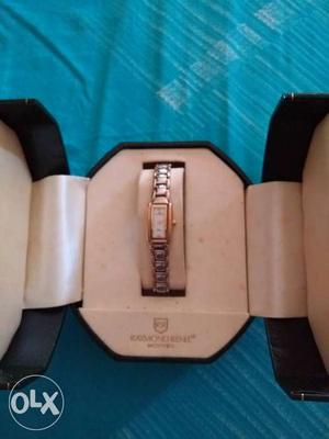 Rectangular Gold-colored Watch With Strap