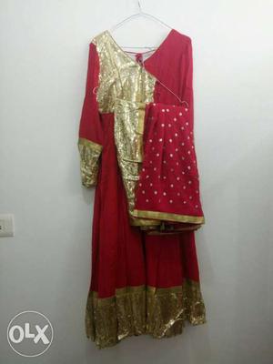 Red And Golden Anarkali with Dupatta (No bottom)