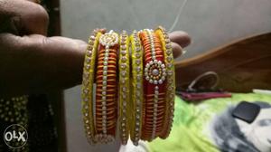 Red And Yellow Silk Thread Bangles