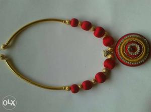Red, Diamond And Gold Jhumka Necklace