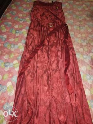 Red Floral Pleated Satin Dress