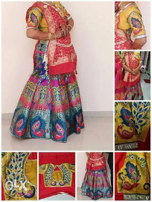 Red, Yellow And Blue Floral Sari