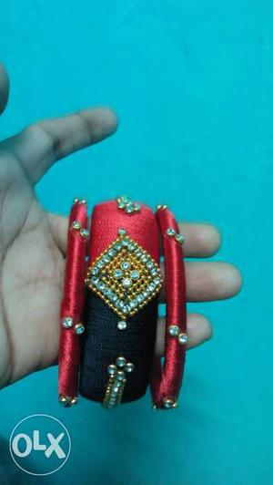 Red & black double colour silk thread bangle