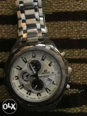 Round Silver And Black Edifice Chronograph Watch With Silver