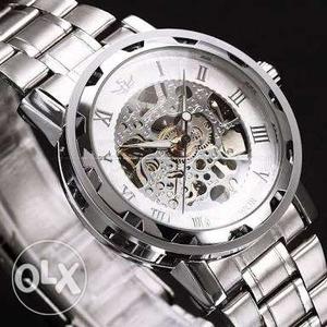 Round Silver Face Mechanical Watch
