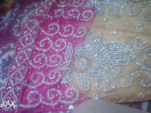 Sequined Silver, Pink, And Yellow Floral Textile