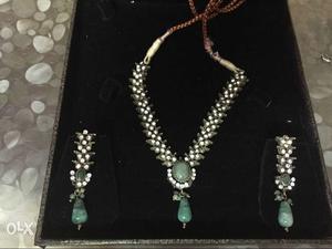 Silver And Jade Necklace And Earrings Set