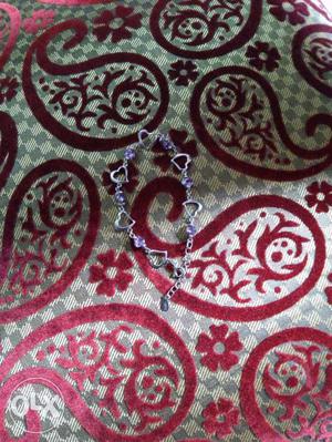 Silver And Purple Heart Charm Bracelet