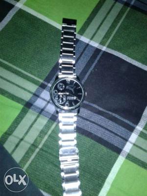 Silver Puma Chronograph Watch With Link Strap