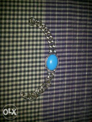 Teal Polished Stone Silver Cuban Link Bracelet