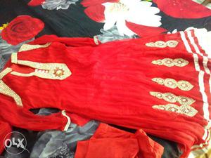 Tomato red And Floral Traditional Dress