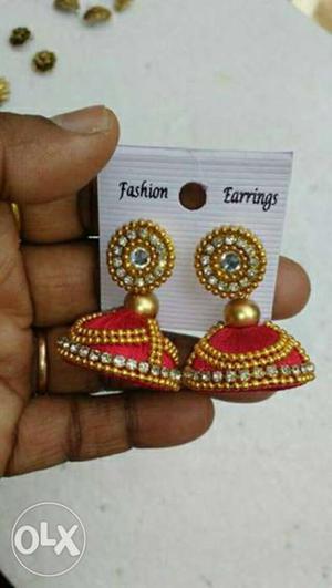 Two Gold And Red Fashion Earrings