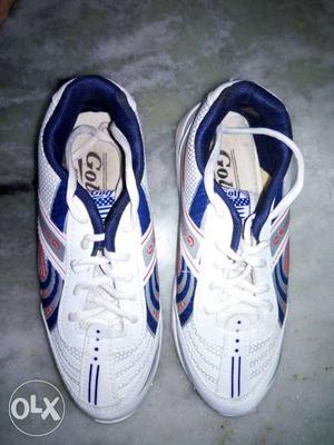 Unused Pair Of White-red-and-blue Golf Shoes