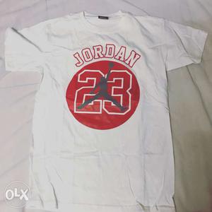 White And Red Air Jordan 23 Print Crew Neck T-shirt