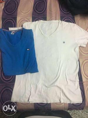 White V-neck T-shirt And Blue Tommy Hilfiger V-neck Shirt