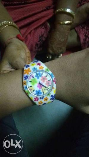Women wrist watch with beautiful And colourful flowers
