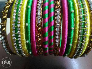 Women's Green-pink-yellow-and-silver Diamond Embellish