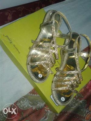 Women's Pair Of Golden-and-grey Glittered Ankle Strappy