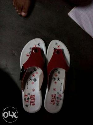 Women's Pair Of White And Red Printed Sandals