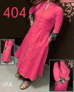 Women's Pink And Grey Plaid Trim Tab Sleeve Abaya Dress