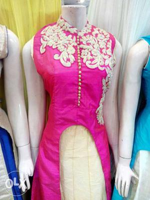Women's Pink And Yellow Floral Cheongsam