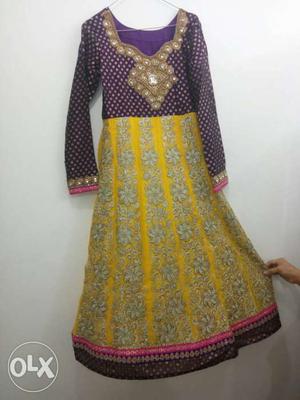 Women's Purple, Beige And Yellow Traditional Dress (Only