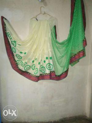 Women's White, Green And Red Dress