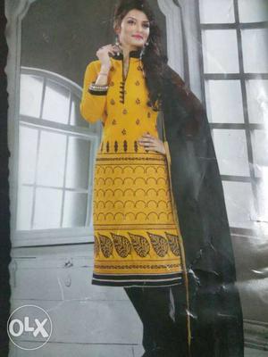 Women's Yellow And Black Salwar Kameez