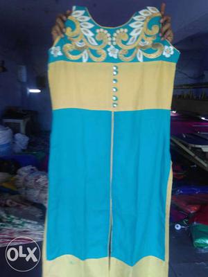 Women's Yellow And Blue Sleeveless Dress
