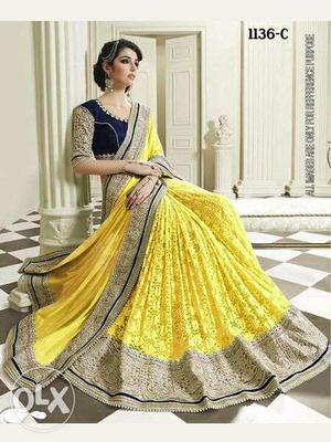 Women's Yellow And Gold Sari