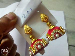 Yellow And Red Jhumka Earrings