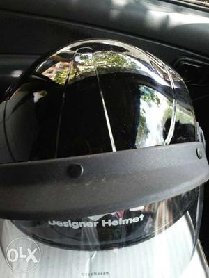Black Designer Helmet Print Half Faced Motorcycle Helmet