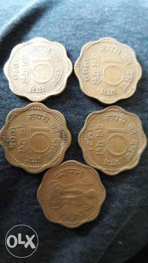 Five 10 India Paise Coins